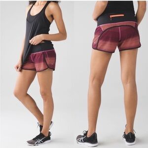 Lululemon Run Speed Shorts in the Simply Radiant Pink Paradise / Black Stripe
